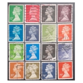 Extremely Rare Queen Elizabeth II, Machin Series Postage Lot of 16 Stamp UK 1969,,,,Collectible