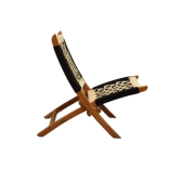 Orchid Homez Hand Woven Lounge Chair Folding Solid Wood Outdoor Chair (Natural) (Black-White)