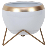 Apple Shape Metal White & Gold Planter (Set of 2)-White & Gold