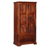 Solid Teak Wood 2 Door Wardrobe Honey Finish-Brown