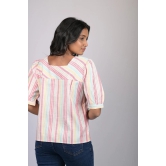 Magic cotton for women western wear Light Pink Striped Top With Square Neck (OTL-TPS1069)-Pink / XXL