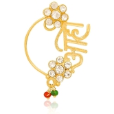 Traditional Maharashtrian Style Gold Plated Nath Nose Ring For Women And Girls - Off White