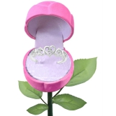 Vighnaharta Dancing Heart CZ Rhodium Plated Alloy Ring with PROSE Ring Box for Women and Girls - [VFJ1195ROSE-PINK8] - None