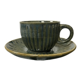 Ceramic Dining Chic Emerald Green Tea cups with Saucers Set of 2