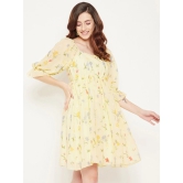 Floral Print Square Neck Puff Sleeve Georgette Fit & Flare Dress