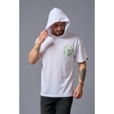 Devil (in Green) Printed White Hooded Oversized T-Shirt for Men L