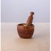 Brown Wood Kitchen Tool Set (Wood Carved Pestle and Mortar)-Brown