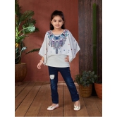 Aarika White & Blue Georgette Girls Top With Jeans ( Pack of 1 ) - None