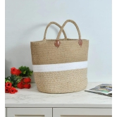 Jute Laundry Basket, Handle, White, 16x16