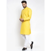 Jompers Mens Lemon Cotton Solid Kurta Only-L / Yellow