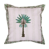 Hand Block Print Palm Tree Decorative Stitch Cotton Cushion Cover Size- 16x16