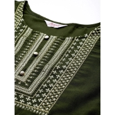 Sequin, zari embroidered flaired kurta with pants and dupatta-M / Green