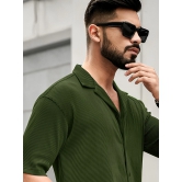 Stripe Textured Olive Half Sleeve Shirt-L / Olive