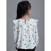 MINI & MING Girls Floral Printed Round Neck Puff Sleeves Pleated Blouson Top