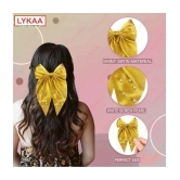 Lykaa Large Satin Hair Bow with Pearls Longtail Clips Hair Accessories for Women -1 Pcs (Multicolor) - Mustard