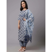 Blue and White Printed Fancy Kurti for Women With Bottom Dupatta set-XL
