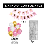 Party Propz Happy Birthday Decorations For Girls Combo Set- Pink White Gold Metallic Balloons, Happy Birthday Bunting, Foil Curtain- Girls, Women, 1st, 2nd, 3rd, 4, 5,6th - 34Pcs - Multi-Col