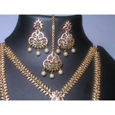 Indian Traditional Gold Plated Haram Necklace Set With Earrings For Women