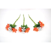 SHG Fashion Art Handmade Orange and White Color Artificial Veni Flowers with 3 Pins (Orange with White Artificial Flower Hair Accessory Set)