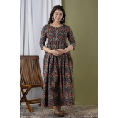 KASHVI Creation Women's Cotton Floral Printed Anarkali Maternity Feeding Kurti-Navy Blue