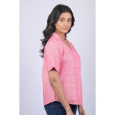 Pink  Colour V-Neck Top With Collar (OTL-TPS1045)-Pink / XL