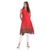 Karigari - Red Rayon Women's Asymmetrical Kurti - L