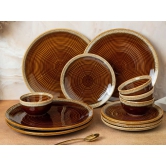 Handcrafted Stoneware Reactive Glaze Ceramic Dinner Set, 12 Pieces Serving for 4, Microwave and Dishwasher Safe, Bone-ash Free, Crockery Set for Dining and Gifting, Peanut Brown