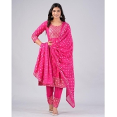 MAUKA Rayon Printed Kurti With Pants Women''s Stitched Salwar Suit - Pink ( Pack of 1 ) - None