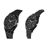 acnos Black Stainless Steel Analog Couples Watch