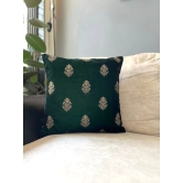 Luxury Velvet Golden Thread Embroidery Bottle Green Designer Cushion Cover Size 16x16