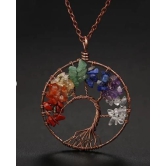 Handmade Bohemian Tree of Life Wire Quartz Stone Necklace