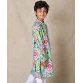 AQUA IKAT PRINTED PURE COTTON KURTA - AQUA-9-10 YEARS / 1N / AQUA