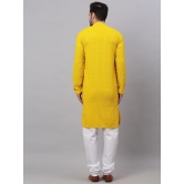 Men Yellow Chikankari Embroidered and Sequence Kurta with Churidar-M / Yellow