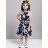 MINI & MING Girls Floral Print High Neck Georgette Fit & Flare Dress