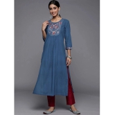 Varanga Cotton Embroidered Straight Womens Kurti - Blue ( Pack of 1 ) - None