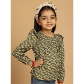 MINI & MING Girls Floral Printed Round Neck Puff Sleeves Pleated Blouson Top