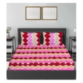 Frionkandy Cotton Vertical Striped Printed Queen Bedsheet with 2 Pillow Covers - Pink - Pink