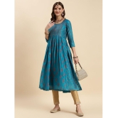 Rangita Women Turquoise Chanderi Embroidered Calf Length Anarkali Kurti - None