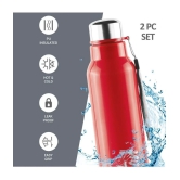 Milton Steel Fit 900 Insulated Inner Stainless Steel Water Bottle, Set of 2, 630 ml Each, Red - Red