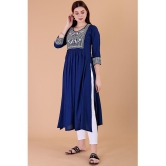 Glomee - Blue Rayon Women's Nayra Kurti ( Pack of 1 ) - None