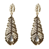 SILVER SHINE  Stunning Golden Peacock Feather White Diamond Earrings - Golden