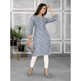 Rangita Women Cotton Blue Printed Knee Length Straight Kurti - None