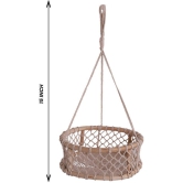 NUEVOSGHAR ROUND WOODEN BASKET MACRAME HANGING PLANTER Door Hanging Beige - Pack of 1