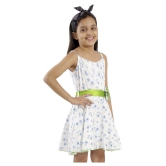 Kids Cave dress for girls fit and flare belted with flower fabric rayon floral print (Color_White, Size_3 Years to 12 Years) - None