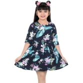 Naughty Ninos Girls Navy Blue Floral Printed Fit & Flared Dress - None