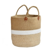 Jute Laundry Basket, Handle, White, 16x16