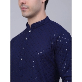 Men Navy Blue Chikankari Embroidered and Sequence Kurta with Churidar-S / Navy-Blue