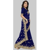 Om Shantam Sarees - Navy Blue Georgette Saree With Blouse Piece ( Pack of 1 ) - Navy Blue