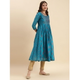 Rangita Women Turquoise Chanderi Embroidered Calf Length Anarkali Kurti - None