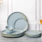 Bodhi House Handcrafted Chip Resistance Porcelain Dinner Set, 8 Pieces Serving for 4, Microwave and Dishwasher Safe, Bone-ash Free, Crockery Set for Dining and Gifting, Arctic Blue